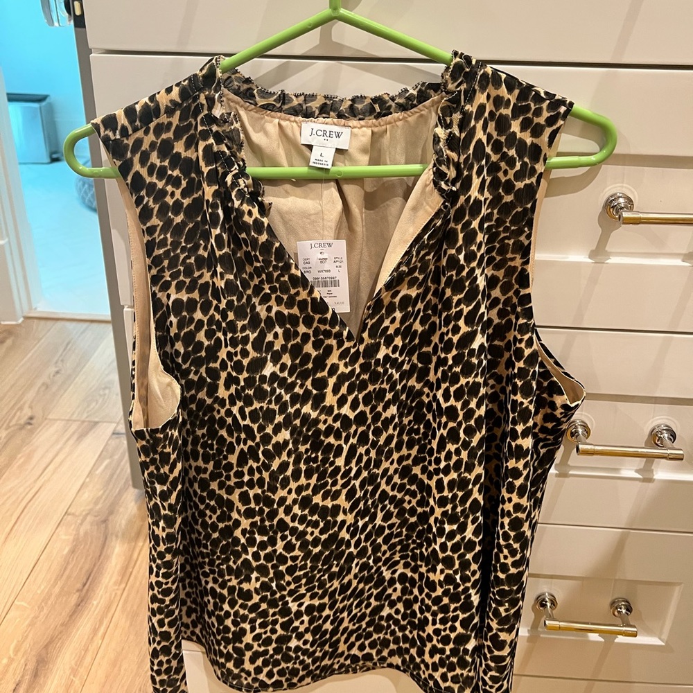 NWT j crew leopard print sleeveless shirt size L